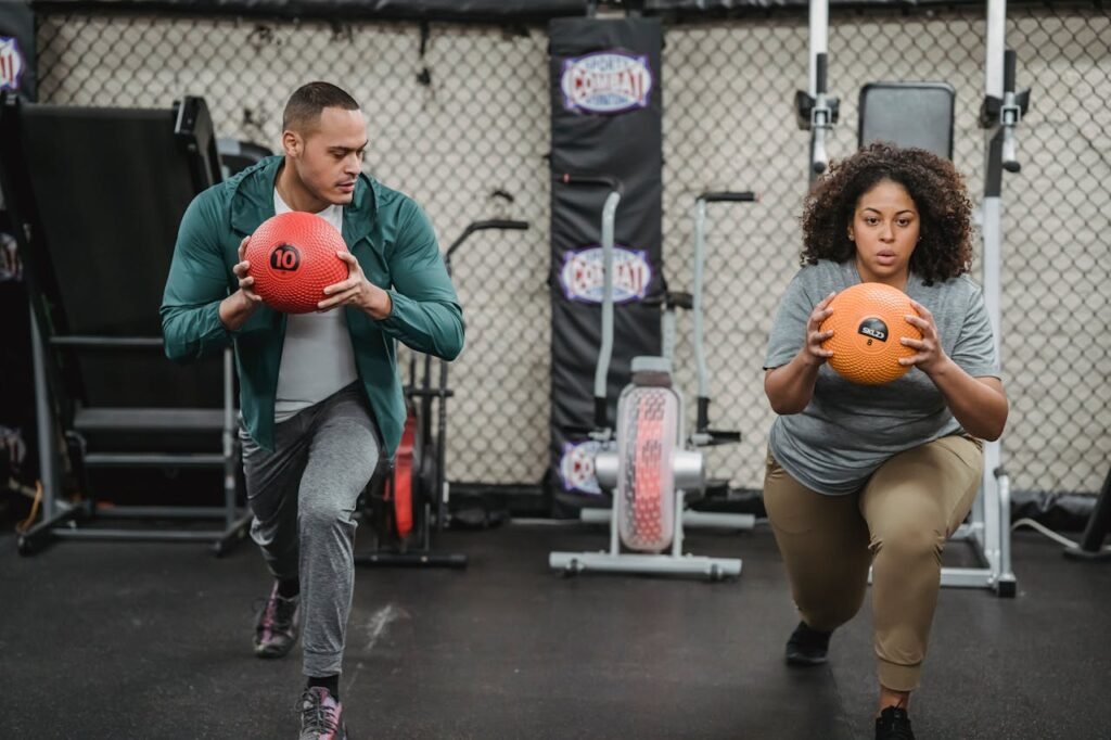 Medicine balls: people working out with Medicine balls