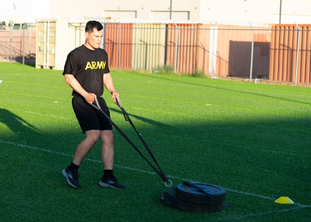 Weighted sleds: man pulling sled